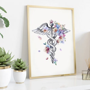 Caduceus Art Print, Medical Art Print, Doctor Gift, Doctor Office Decor ...