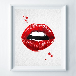 Red Lips Watercolor Lip Print Fashion Lip Poster Abstract Lip Art Lipstick Chic Wall Art Kiss Fashion Illustration Make Up Wall Decor A30