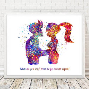 Fry and Leela Art Print, Futurama Watercolor Poster, Portrait Wall Art, Couple Love Quotes Painting, Wedding Home Decor, Birthday Gift A321