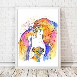Simba und Nala Aquarell Druck Der Löwe König Aquarell Druck Disney Poster Kinderzimmer Kunst Malerei Kinderzimmer Liebe Dekor Hochzeit Geschenk A07