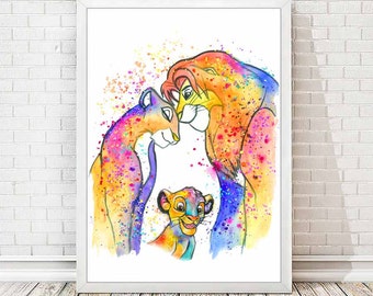 Simba and Nala Watercolor Print The Lion King Watercolor Print Disney Poster Nursery Art Painting Children Room Love Decor Wedding Gift A07