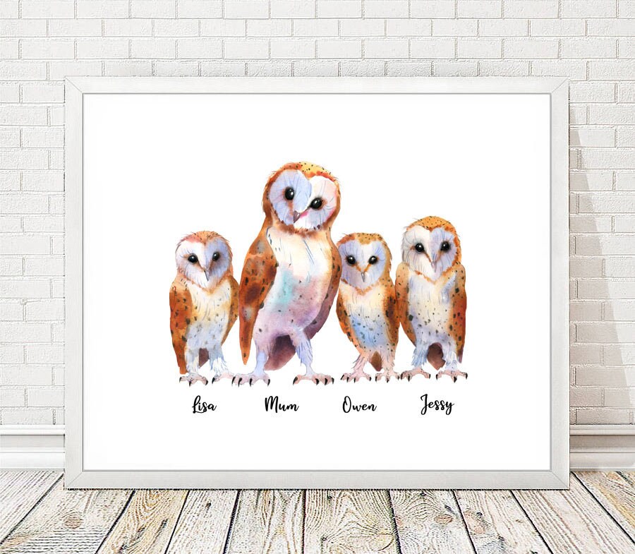 Personalised Owls Family Names Print, Custom Names Poster