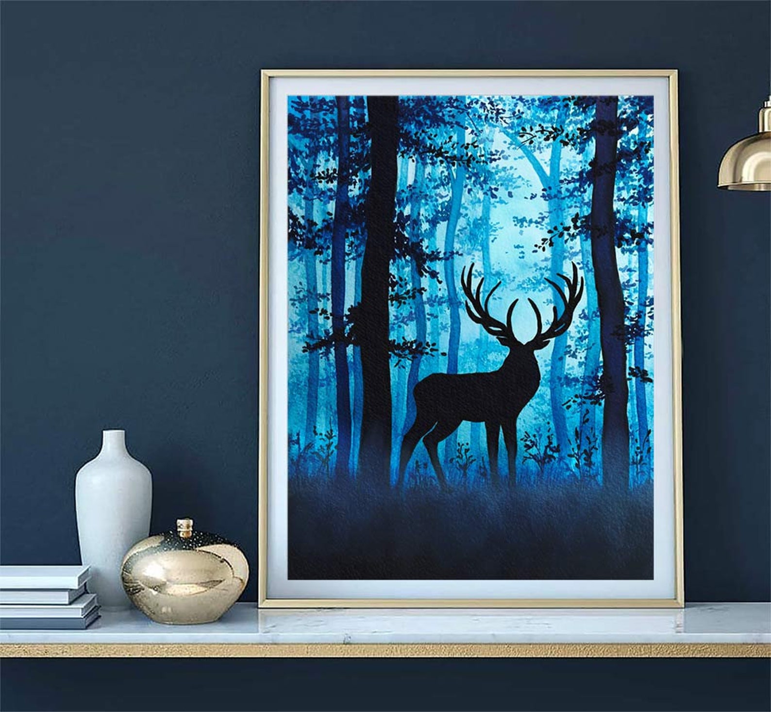 Deer Art Print Forest Wall Art Watercolor Painting Woodland Etsy