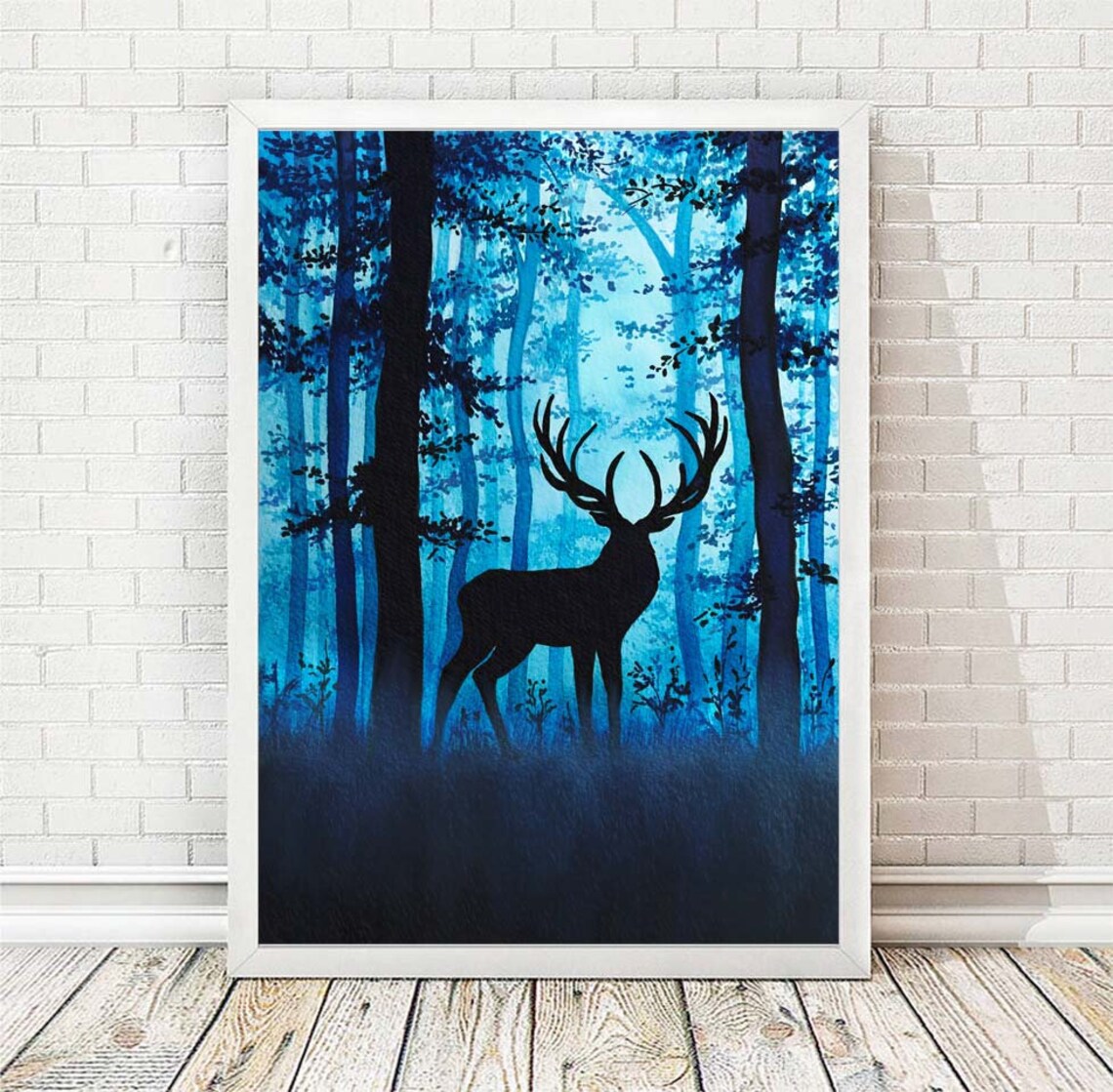 Deer Art Print Forest Wall Art Watercolor Painting Woodland Etsy