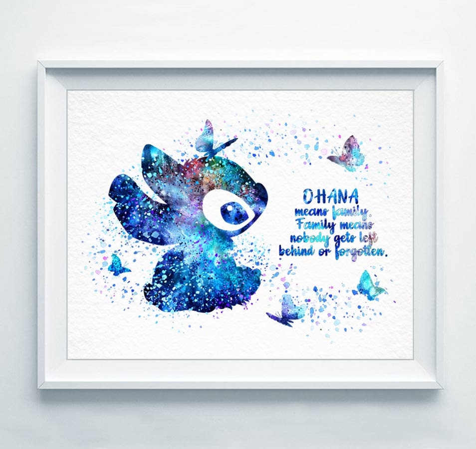 Stitch Ohana Means Family Quote Watercolor Art Print Lilo -  Portugal