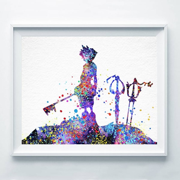 Kingdom Hearts Sora 3 Print Abstract Watercolor Print Game Poster Wall Art Illustration Decor Kids Children's Room Gaming Home Sale Item A04