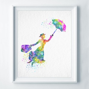 Mary Poppins Art Print Disney Poster Watercolor Nursery Art Home Decor Children Girl Kid&#39;s Room Wall Art Wedding Gift Holiday Sale Item A72