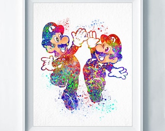 Super Mario Art Print Mario and Luigi Poster Brothers Nintendo