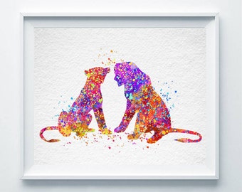 Simba and Nala Watercolor Print The Lion King Abstract Print Disney Poster Nursery Art Illustration Baby Shower Love Decor Wedding Gift A77