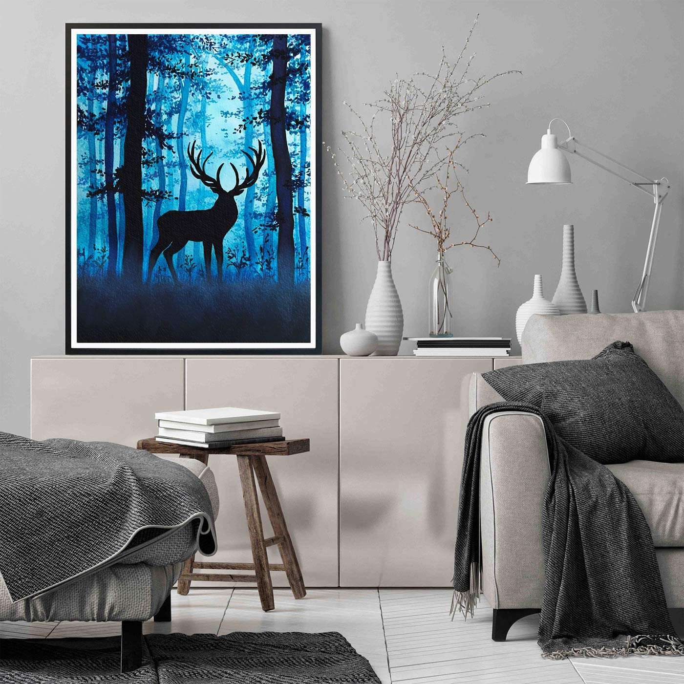 Deer Art Print Forest Wall Art Watercolor Painting Woodland Etsy