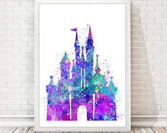 Disney Castle Disney Art Print Cinderella Princess Castle Print Nursery Baby Girl Boy Wall Art Poster Wedding Gift Children Sale item A44