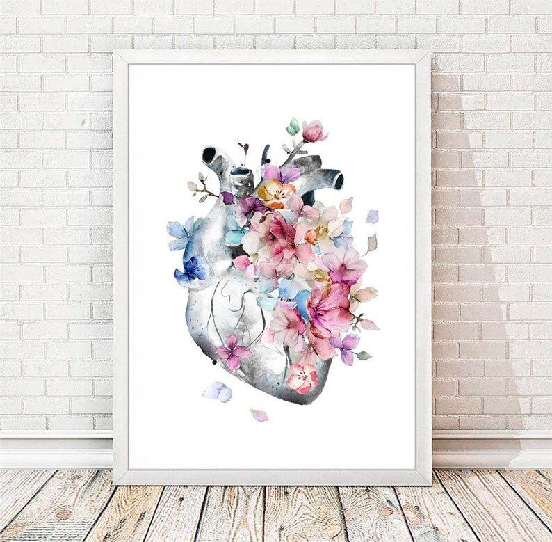 Brain Heart Lungs Rib Cage Anatomy Set of 4 Watercolor Prints Wall Art ...