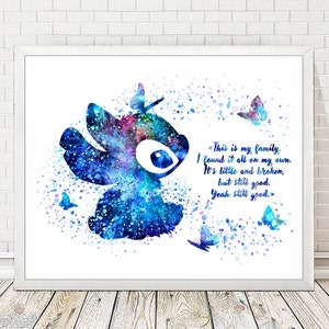 STITCH Print Lilo and Stitch Family Disney Watercolor Art Print Wall Decor Home Decor Blue Nursery Quote Art Children Kids Gifts A327