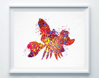 Sebastian Aquarell Druck Die kleine Meerjungfrau Aquarell Druck Disney Poster Kinderzimmer Kunst Kinderzimmer Wanddeko Hochzeitsgeschenk A139