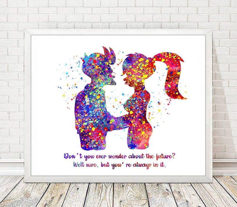 Birthday Gift A320 Futurama Watercolor Print Home Decor Fry and Leela Art Print Nursery Art Painting Wall Art Couple Love Quote Poster