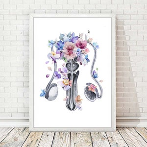 Male Reproductive System Anatomy Print Decor Doctor Gift Clinic Medicine Art Flowers Urinary System Watercolor Poster Floral Wall Decor A286