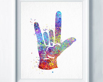 I Love You ASL Sign Print American Sign Language ASL Fingerspelling Hand Signing Diagram Love Poster Deaf Finger Alphabet Interpret A205