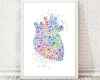 Heart Print Anatomy Medical Art Poster Abstract Watercolor Science Art Cardiology Wall Art Doctors Clinic Office Geometric Wall Decor A233