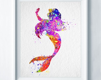 Ariel Art Print Mermaid Print Nursery Art Colorful Disney Home Decor Wall Art Watercolor Baby Shower Gift Girls Room Decor A18