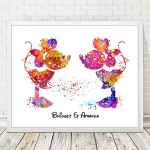 Minnie y Minnie Mouse Wedding Print Lesbian Art Custom Names Watercolor Wall Art Disney LGBT Love Poster Pareja Regalo personalizado A220