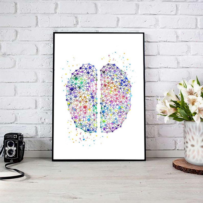 Brain Print Art Poster Anatomy Watercolor Neurons Brain Cells Science ...