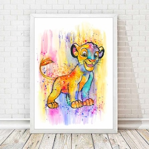 Simba Acquerello Stampa Astratta Disney Poster Il Re Leone Nursery Arte Colorato Illustrazione Bambini Regalo Baby Shower Nursery Decor A69