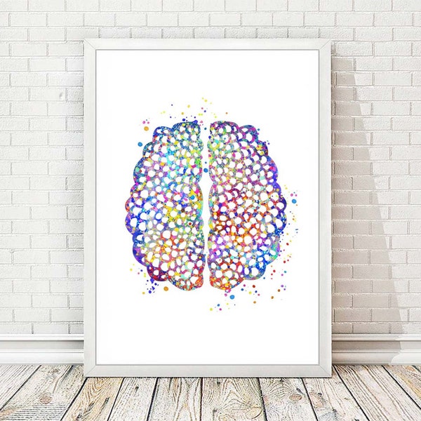 Brain Print Medical Art Poster Science Art Brain Cells Aquarelle Neurologie Cerveau humain Neurones Illustration du cerveau Anatomie Décor mural A206