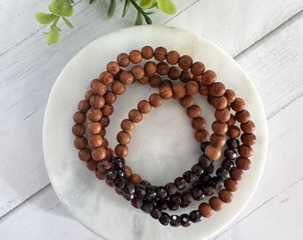 Natural Garnet, Diffuser Bracelet, Bayong Wood, Beaded Bracelet, essential oils diffuser bracelet
