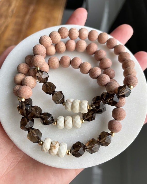 Smokey Quartz, Gold Filled and White Turquoise Diffuser Bracelet