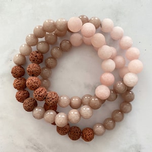Brown Lava beads, Pink and Iced Coffee Jade Beaded Diffuser Bracelet