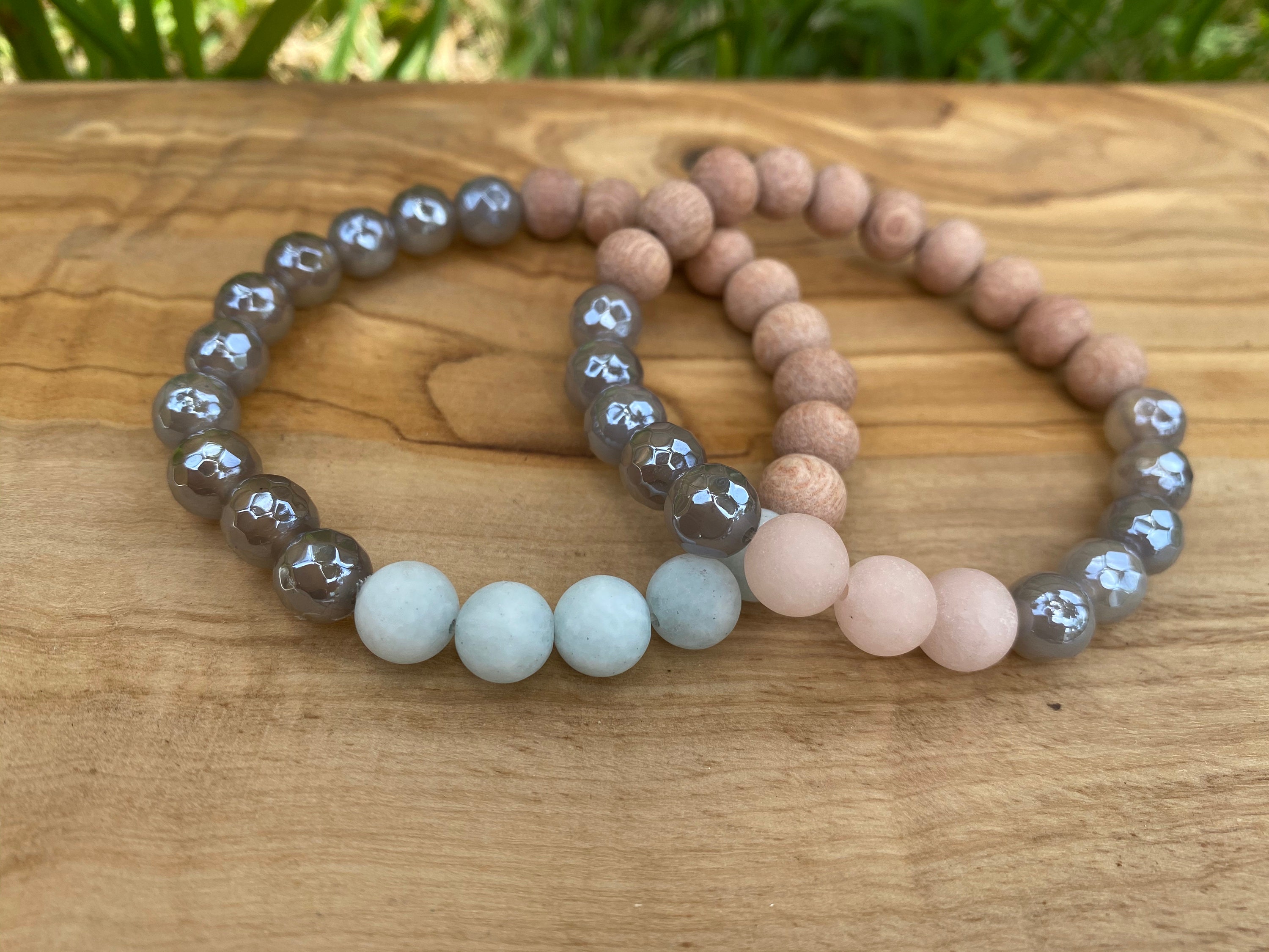 Jade, Rosewood, Agate Essential Oil Diffuser Beaded Bracelet, Essential ...