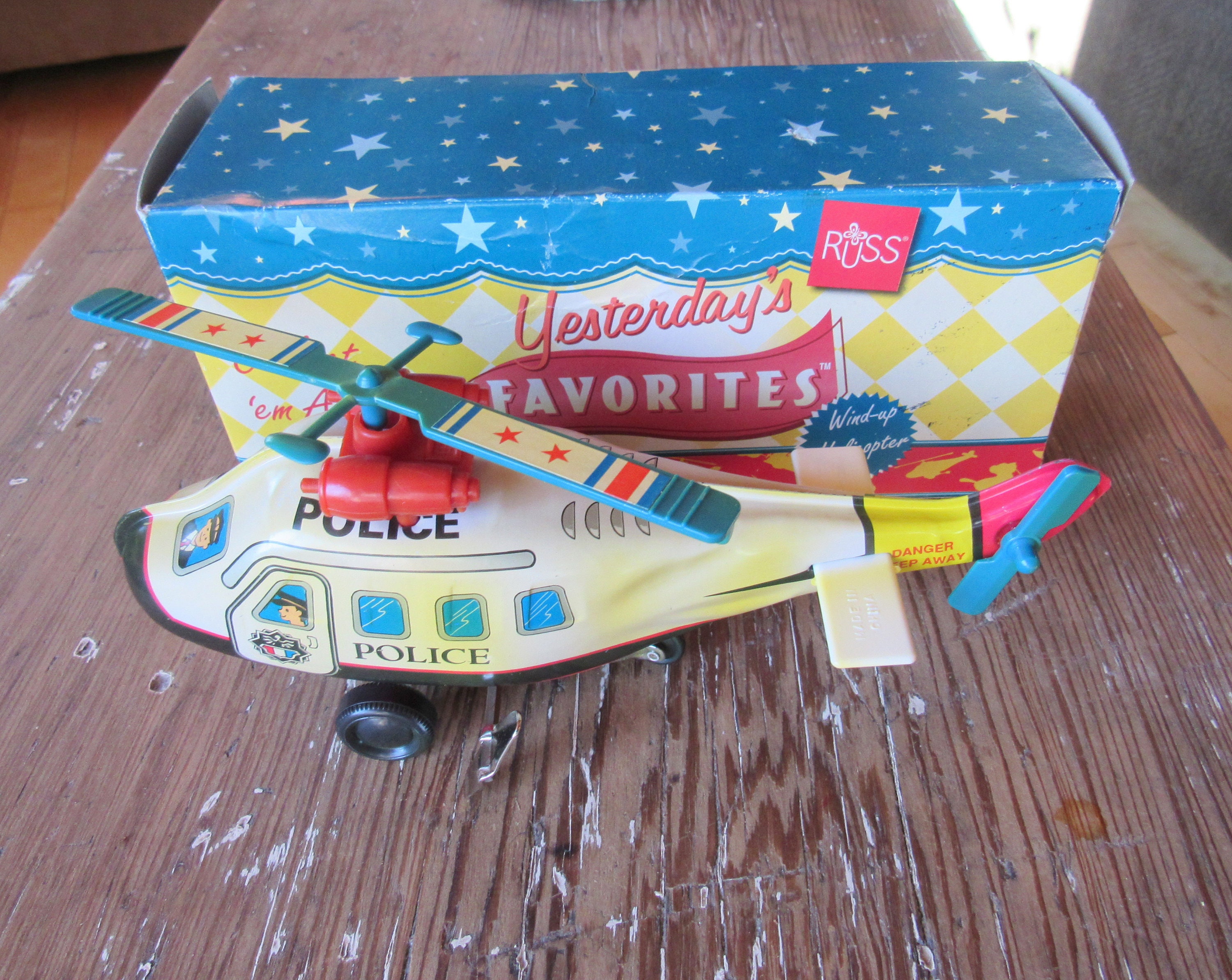 Wind up Toy Tin Police Helicopter From Russ Berrie and Co