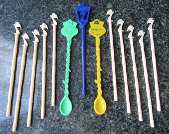 Seagram's 7, Whiskey Advertising, Vintage 70s, Swizzle Sticks, Cocktail Stirrers, 13 pieces