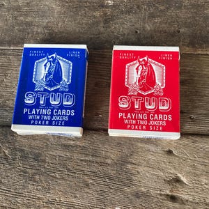 Vintage 2 Decks of STUD Playing Cards Two Jokers Poker Size 1 Blue Deck and 1 Red Deck Both SEALED
