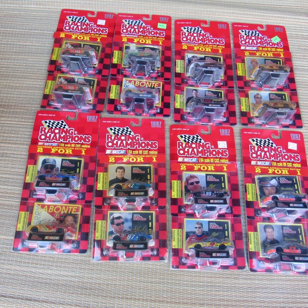 Racing Champions NASCAR 1/64 Scale Die Cast Racing Cars, 1997, Package 2 FOR 1, Total 16 cars, Set of 8 NOS Original Package