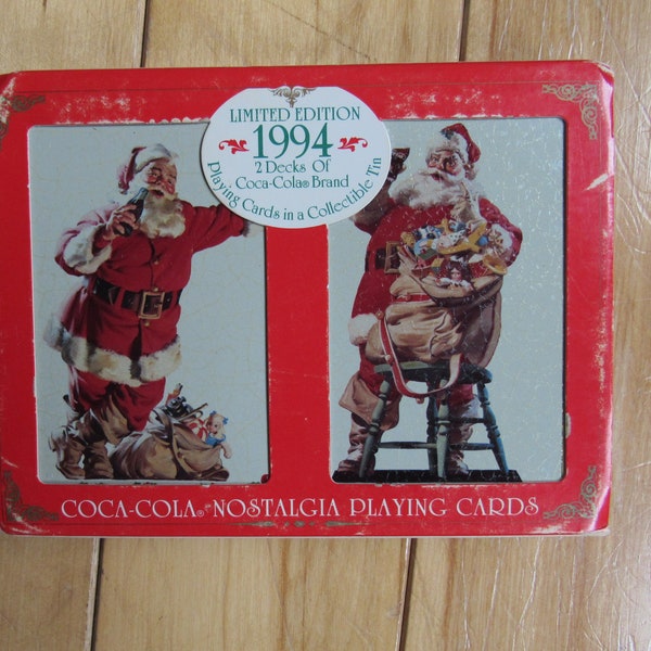 1994 Limited Edition Coca-Cola Nostalgia Playing Cards Original Tin Box with 2 Decks Sealed