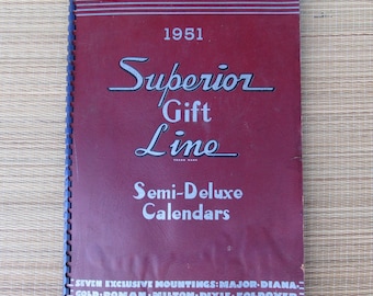 Antique 50's Calendar, SALESMAN SAMPLE, Lithography Print, 1951 Superior Gift Line Semi-Deluxe Calendar Catalog