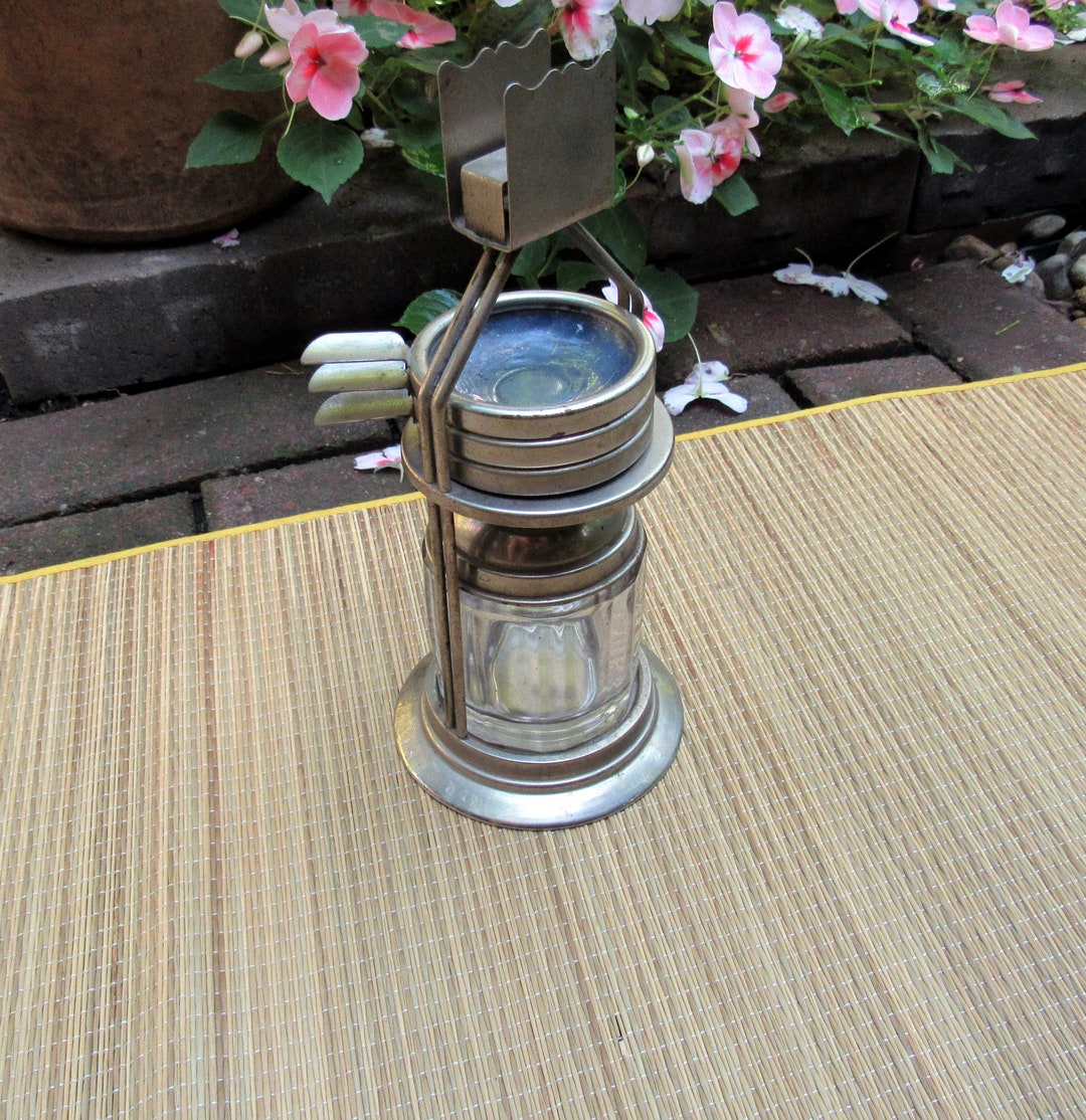 Antique Cigarette Ashtray Match Holder Set Glass Cannister Matching