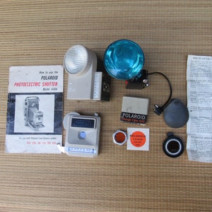 Vintage POLAROID Land Camera Accessories Photoelectric Shutter, Wink-Light, Flash No 268, Orange Filter and A-S Light Reducer