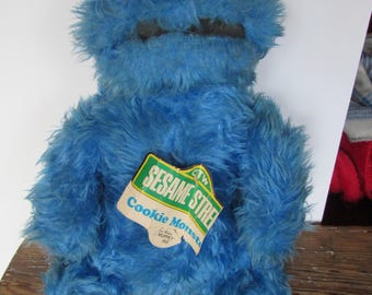 Vintage Knickerbocker Cookie Monster 14" Doll with Rattle Eyes and Original Tags SESAME STREET Jim Henson Muppet Doll 1980's
