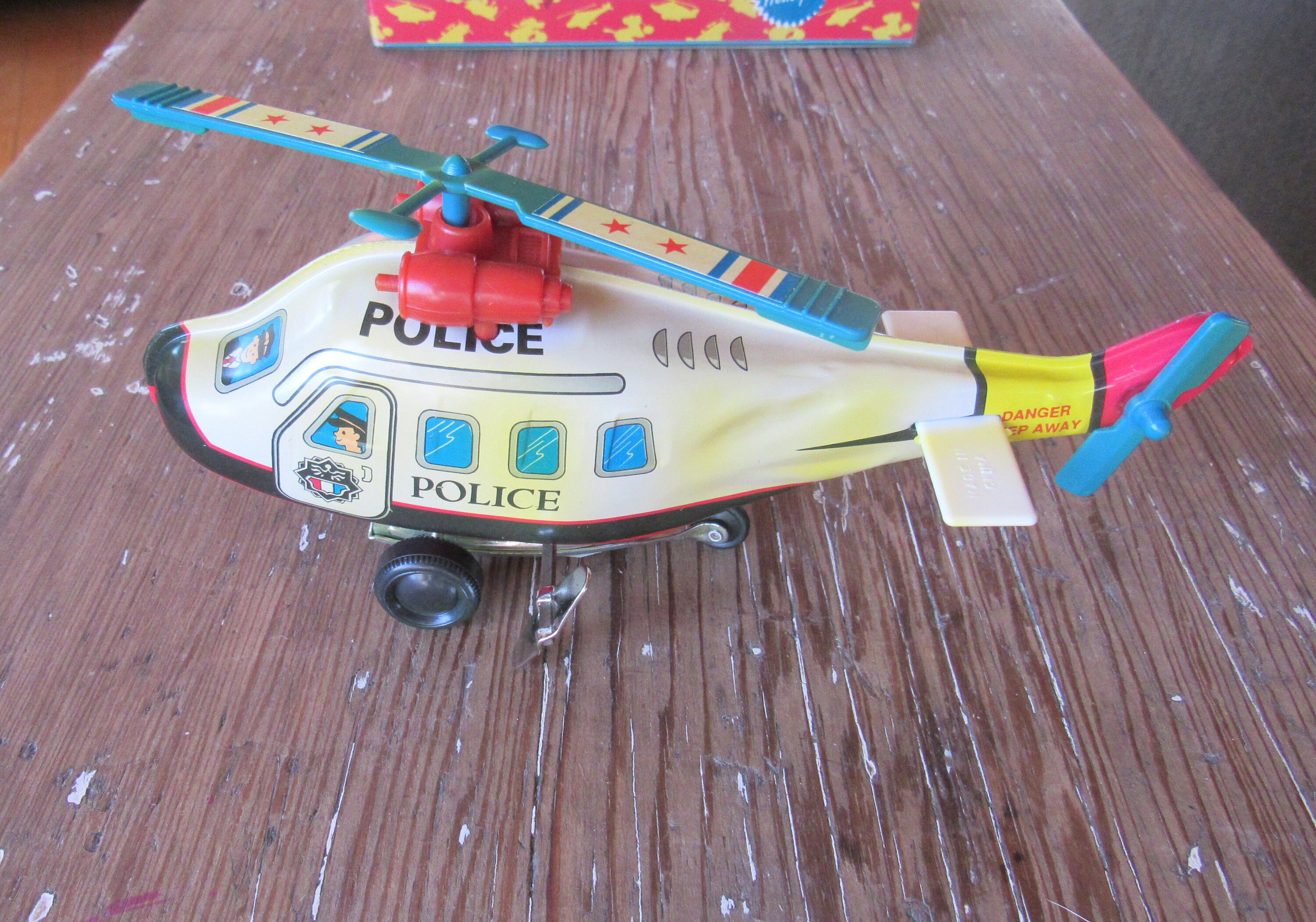 Wind up Toy Tin Police Helicopter From Russ Berrie and Co