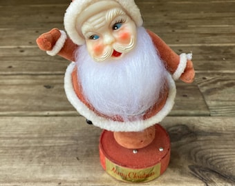 Vintage Flocked Dancing Music Santa 10" Inches Tall Merry Christmas Works