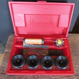 Vintage Gilbert ERECTOR SET Red Plastic Case with Parts- Power Pack DC-3 Motor