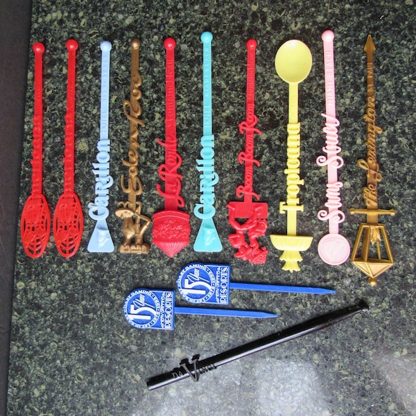 Hotel Ads Swizzle Sticks, Cocktail Stirrers, The Sans Souci, Carillion, Americana, Eden Roc, La Ronde, Da Vinci, Boom Boom Room, Lot of 13