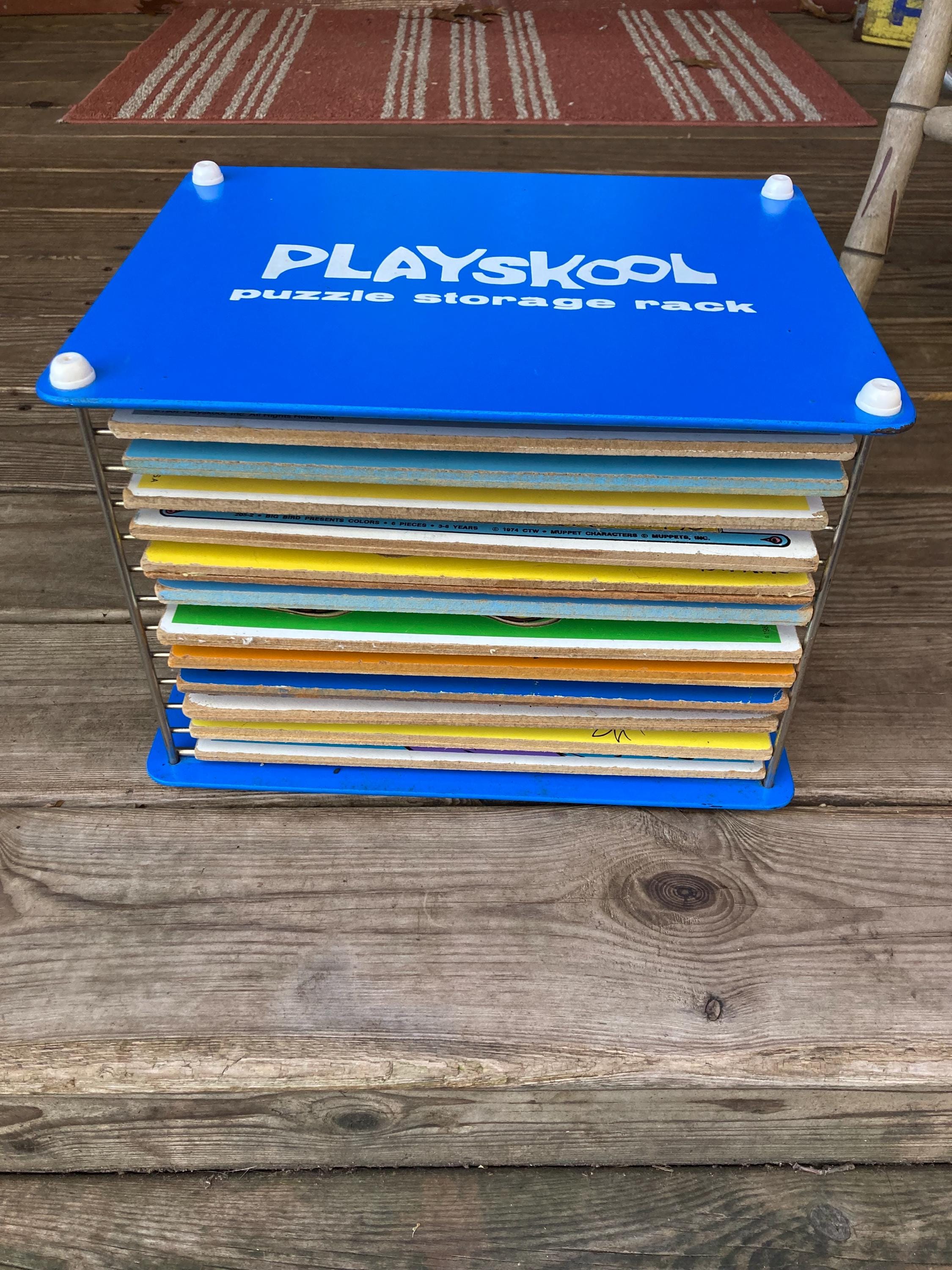 Vintage Complete PLAYSKOOL Puzzle Storage Rack With 12 PLAYSKOOL