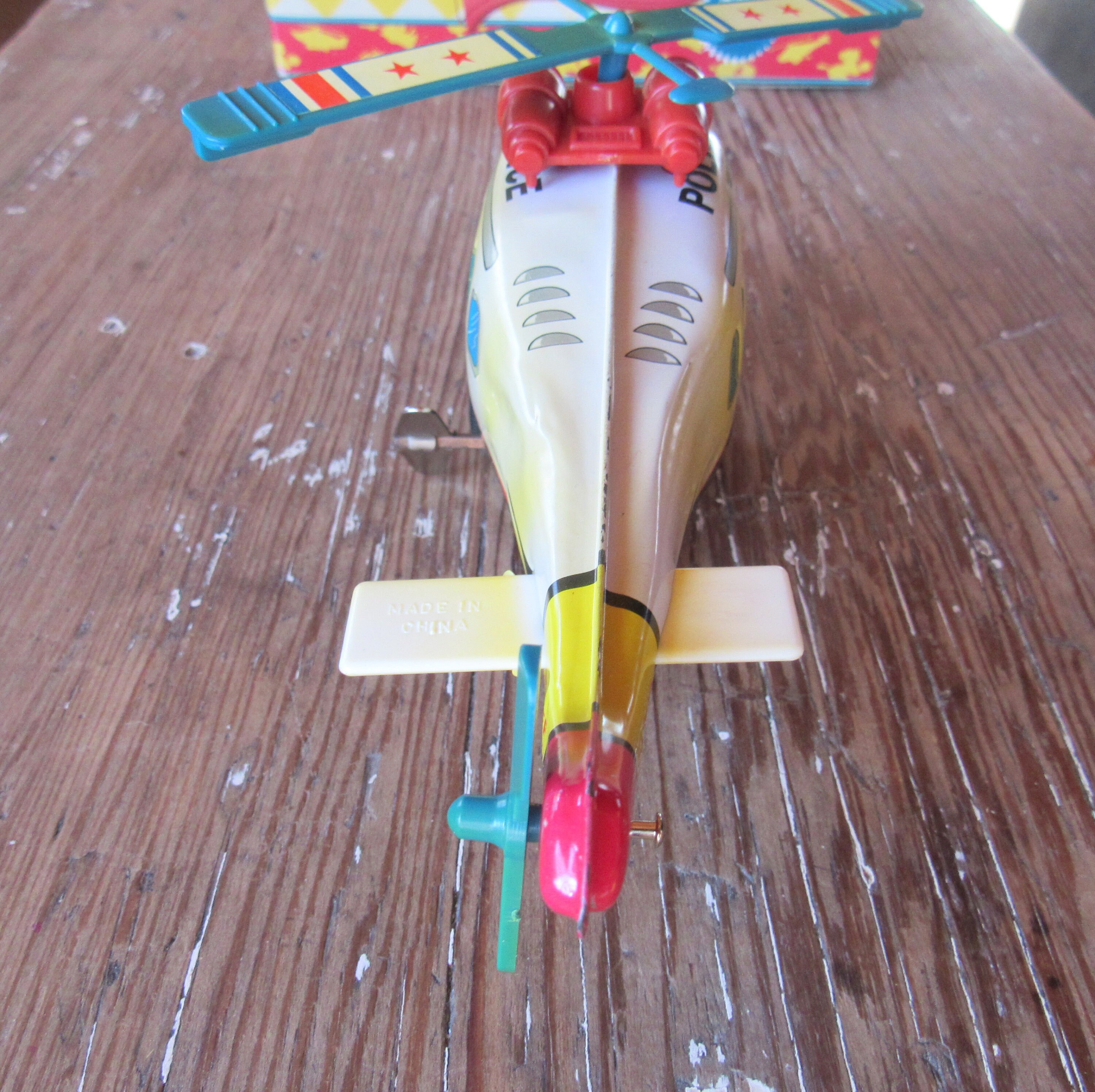 RUSS【Yesterday’s Favorites】ブリキ製ヘリコプター箱付き Wind up Toy Tin Police Helicopter From Russ Berrie and Co