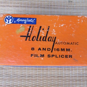 Vintage Mansfield Holiday AUTOMATIC FILM SPLICER Original Box 8 & 16 mm with Spicing Fluid Bottle