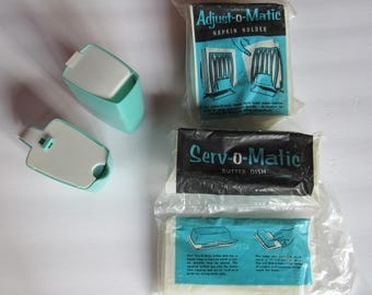 Vintage 4 piece Kitchen Set B&B Remembrance Aqua/Turquoise Cream Sugar Napkin Holder Butter Dish Advertising GALLAGHER ELEVATOR Meriden ILL