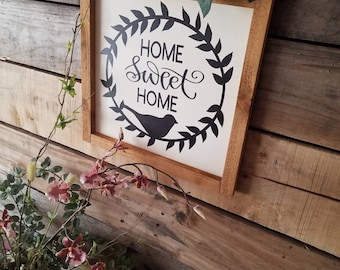 Home Sweet Home Framed Wood Sign, Farmhouse Decor