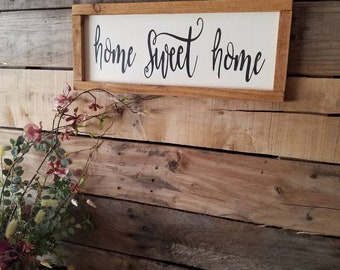 Home Sweet Home farm style framed sign. Country Decor, wall sign.